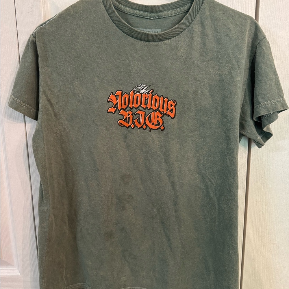 Green Graphic T-Shirt with Orange Print